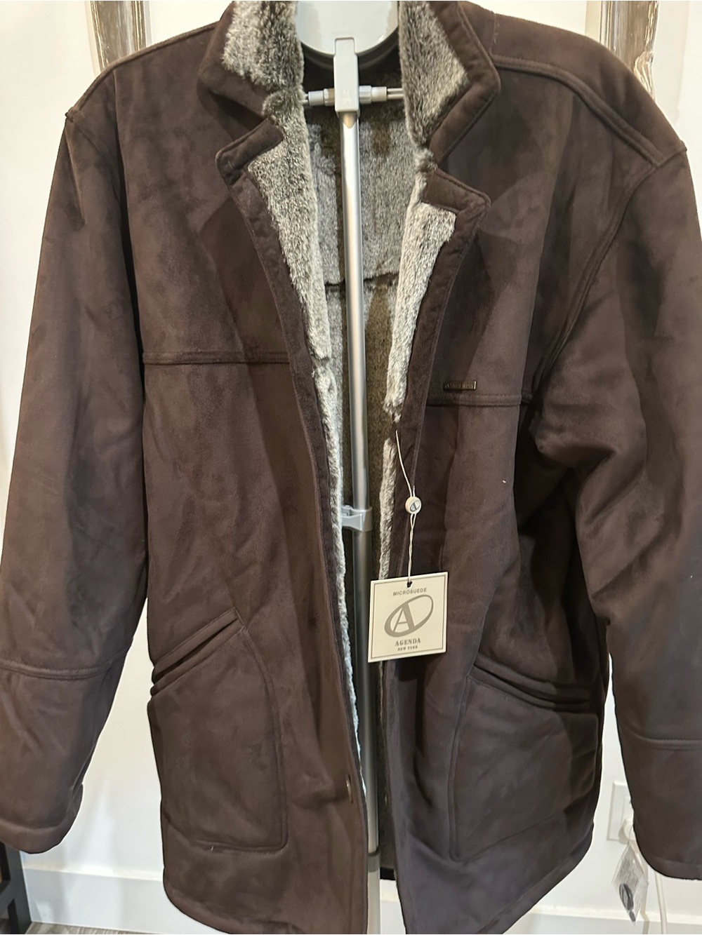 Agenda Men's Dark Brown Faux-Suede Shearling Coat